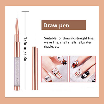 Nova korisna četkica za akrilni gel od ružičastog zlata Kistovi za crtanje UV gelom s čepom Metalna drška od dijamanata Salon DIY Alati za manikuru pinceles