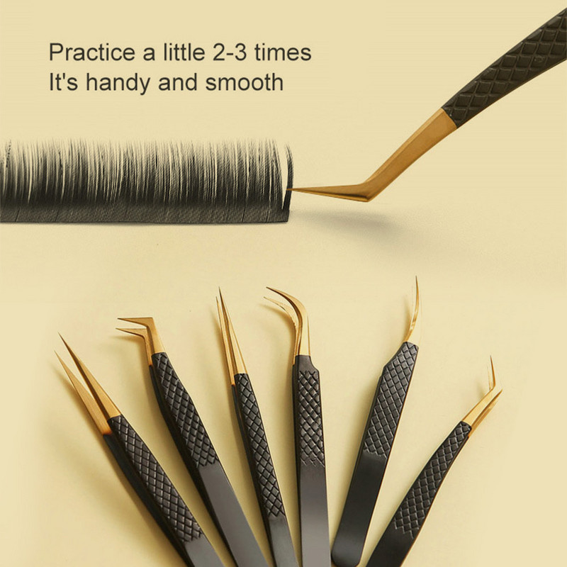 Pensetă pentru gene cu volum 3D Clip de extensie pentru gene profesională din oțel inoxidabil, cu bandă curbată individuală pentru extensie de gene.