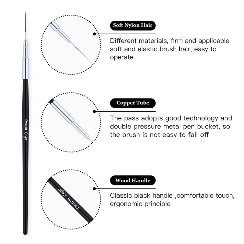 Profesionalus juodos medinės rankenėlės nagų dažymo šepetys 3D Tips Line Stripes DIY piešimo rašiklis UV gelio įdėklas Nagų dailės rinkinys Įrankiai