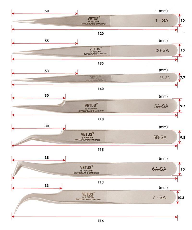 VETUS roostevabast terasest pintsetid suure täpsusega komplekt ripsmepikendus 3d ripsmepikendused Vetus pintsetid tööriistad pintsett
