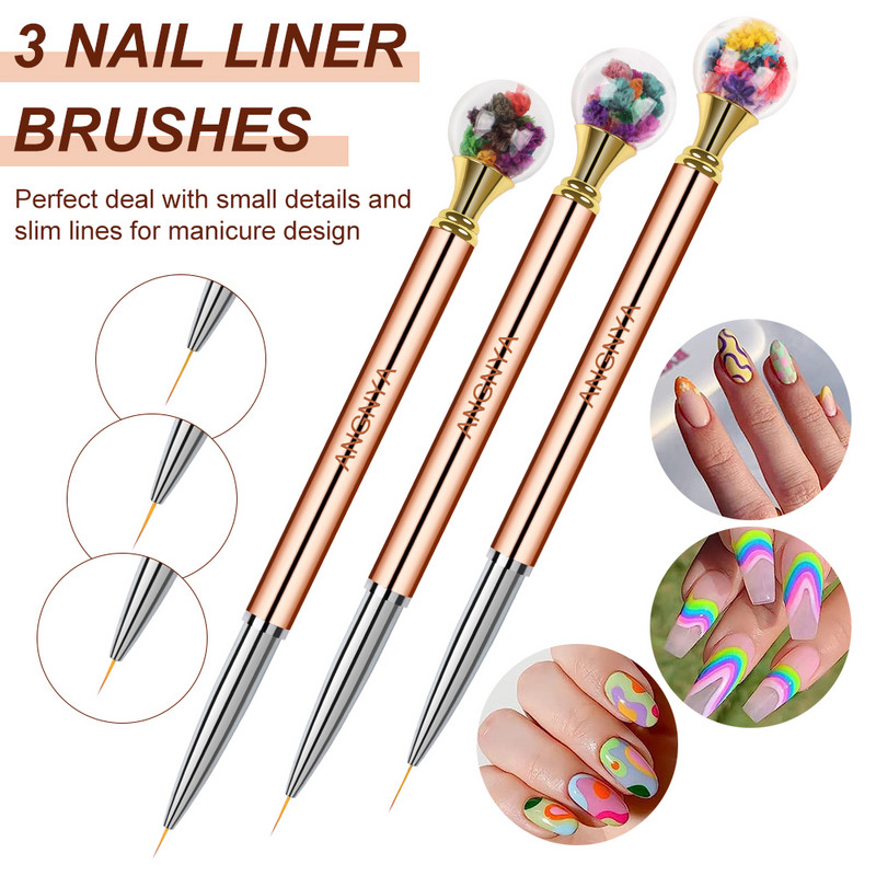 Βούρτσα νυχιών ροζ χρυσό Diamond Flower Nail Brush Line Painting Brushes Nails Crystal Acrylic Liner Drawing Pen Nail Gel Brush