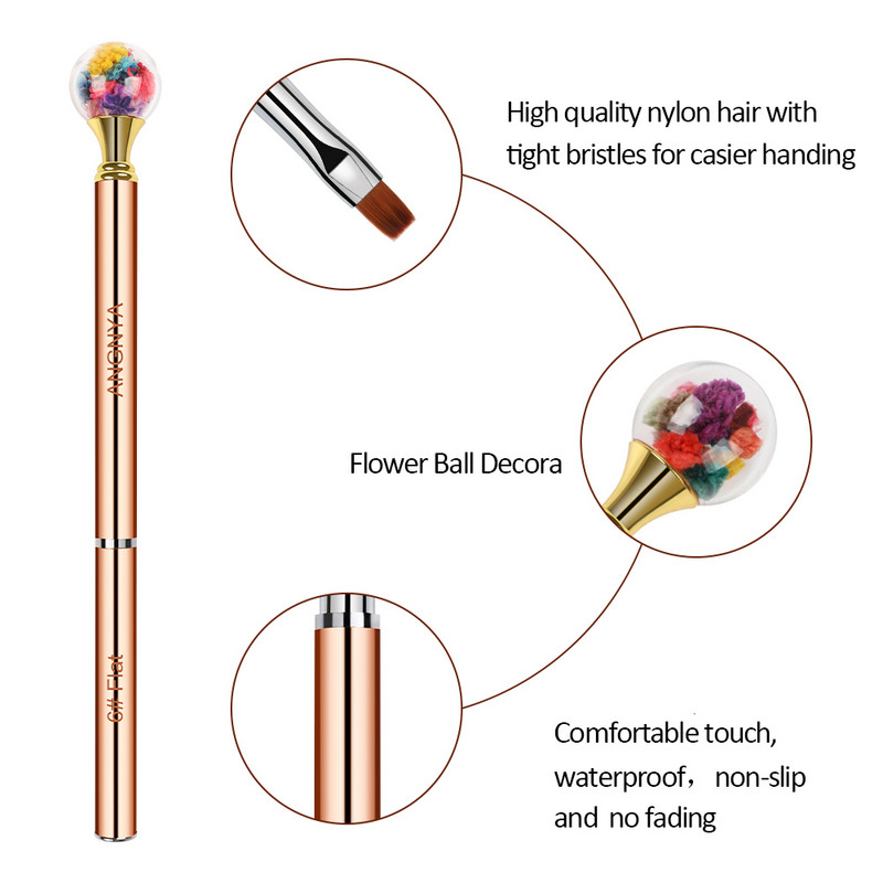 Βούρτσα νυχιών ροζ χρυσό Diamond Flower Nail Brush Line Painting Brushes Nails Crystal Acrylic Liner Drawing Pen Nail Gel Brush