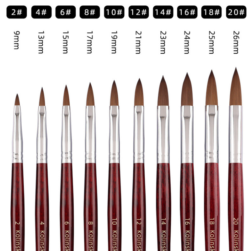 Kolinsky akrilinis nagų dailės šepetėlis medžio rankena Nail Art Mink Brush Gel Builder Nagų įrankiai Manikiūro šepetėlis piešimo įrankiai 4-14 dydis