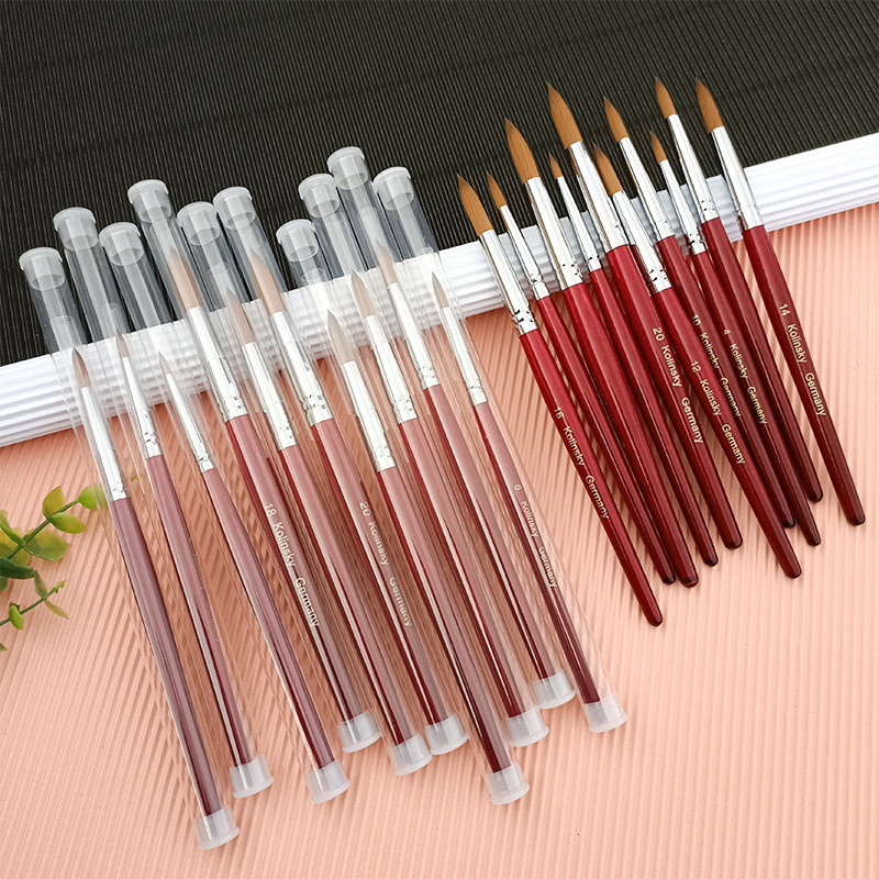 Kolinsky akrilinis nagų dailės šepetėlis medžio rankena Nail Art Mink Brush Gel Builder Nagų įrankiai Manikiūro šepetėlis piešimo įrankiai 4-14 dydis
