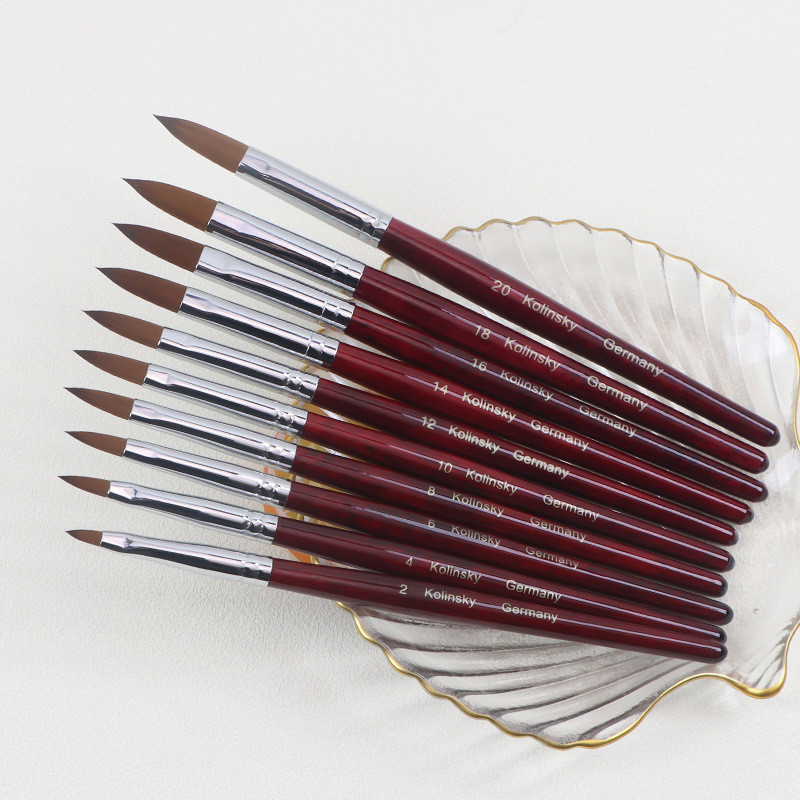 Kolinsky akrilinis nagų dailės šepetėlis medžio rankena Nail Art Mink Brush Gel Builder Nagų įrankiai Manikiūro šepetėlis piešimo įrankiai 4-14 dydis