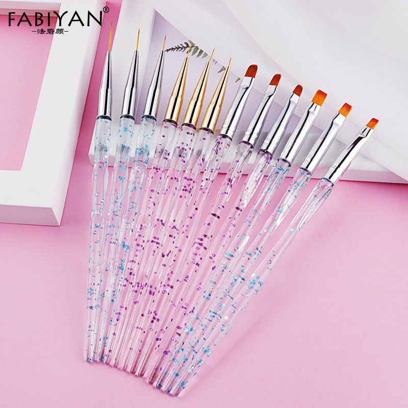 Πινέλα νυχιών Μανικιούρ Ακρυλικό Liner Ζωγραφική Σχέδιο Flower Pen UV Gel Extension Σετ κομμωτηρίου Διάφανο Glitter