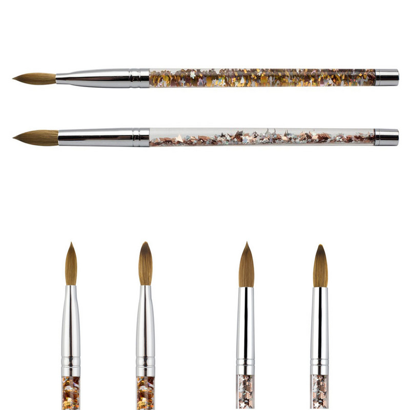 7 dydžių nagų dailės šepetėlis su blizgančia rankena akrilo pudrai 100% nailono manikiūro akrilo nagai apvalus nagų dailės šepetėlis su greituoju smėliu