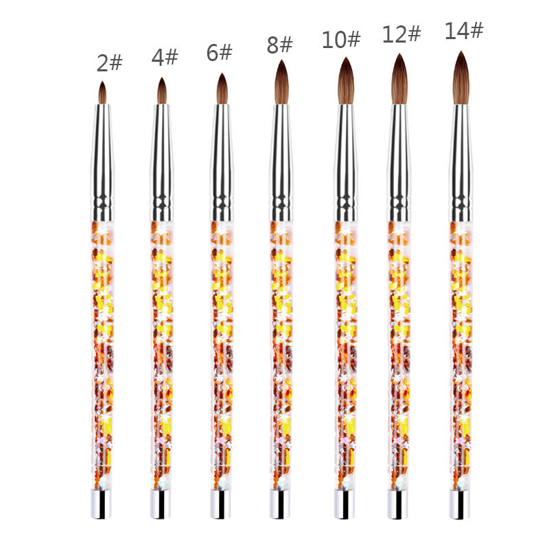 7 dydžių nagų dailės šepetėlis su blizgančia rankena akrilo pudrai 100% nailono manikiūro akrilo nagai apvalus nagų dailės šepetėlis su greituoju smėliu