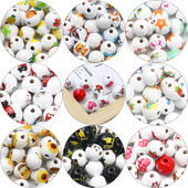 ÚJ természetes fagyöngyök rajzfilm aranyos többszínű mintás 15mm fehér kerek golyók gyöngyök ékszerkészítéshez barkács ékszer kiegészítők