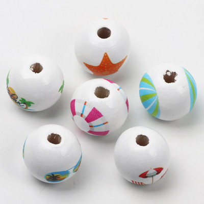 ÚJ természetes fagyöngyök rajzfilm aranyos többszínű mintás 15mm fehér kerek golyók gyöngyök ékszerkészítéshez barkács ékszer kiegészítők