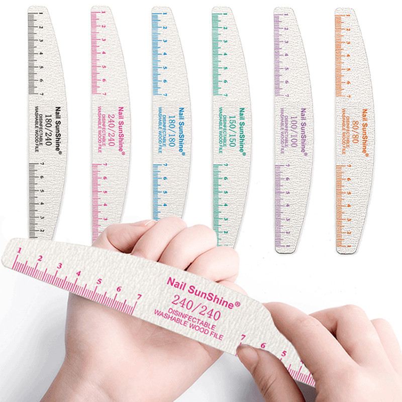 10/5 buc/pachet Pilă de unghii din lemn imprimată color cu riglă Pilă profesională pentru unghii lavabilă 80 100 180 240 Instrumente de șlefuit