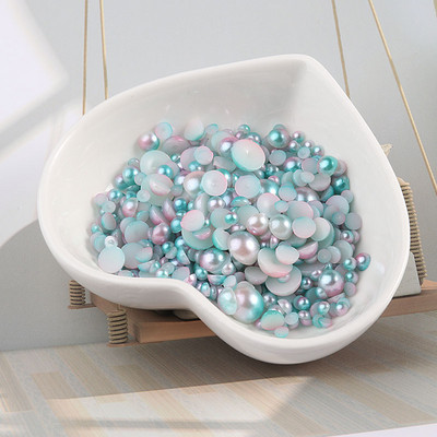 Πολλαπλών μεγεθών 3-8 χιλιοστών Mermaid Gradient Half round ABS Pearl Beads Flatback Imitation Resin for Jewelry Making Diy Nail Art Scrapbook