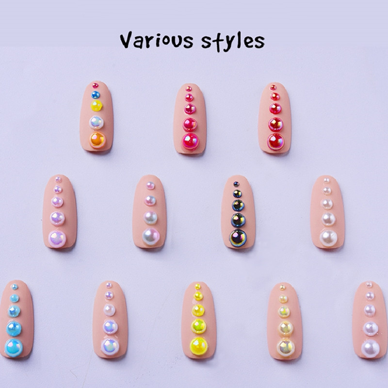 Πολλαπλών μεγεθών 3-8 χιλιοστών Mermaid Gradient Half round ABS Pearl Beads Flatback Imitation Resin for Jewelry Making Diy Nail Art Scrapbook