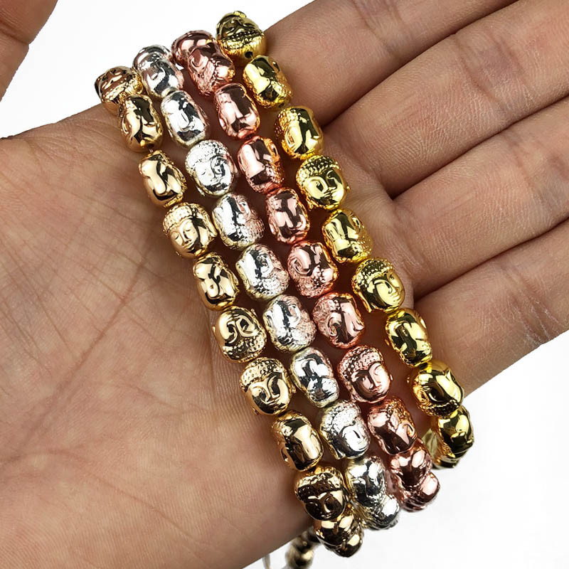 Κεφαλή Βούδα Χρυσό Χρώμα Ασημί Επιμεταλλωμένο Αιματίτη Φυσική Πέτρα 8*10mm 20τμχ Χαλαρές Χάντρες για Κατασκευή κοσμημάτων Diy αξεσουάρ βραχιολιών