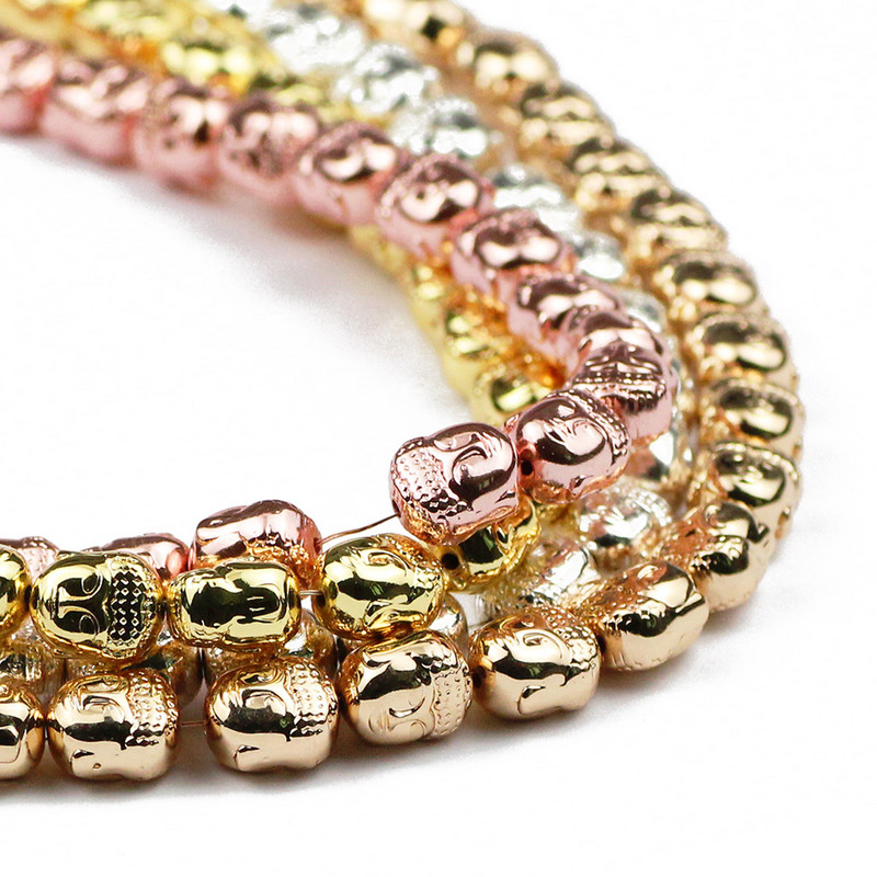 Κεφαλή Βούδα Χρυσό Χρώμα Ασημί Επιμεταλλωμένο Αιματίτη Φυσική Πέτρα 8*10mm 20τμχ Χαλαρές Χάντρες για Κατασκευή κοσμημάτων Diy αξεσουάρ βραχιολιών