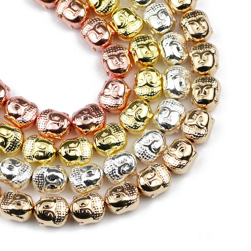 Κεφαλή Βούδα Χρυσό Χρώμα Ασημί Επιμεταλλωμένο Αιματίτη Φυσική Πέτρα 8*10mm 20τμχ Χαλαρές Χάντρες για Κατασκευή κοσμημάτων Diy αξεσουάρ βραχιολιών