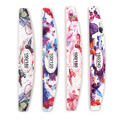 12 τεμ./Παρτίδα Γκρι λίμες νυχιών Ξύλινο επαγγελματικό λίμα σε στυλ φεγγαριού 100/120/150/180/240 Limas Εργαλεία μανικιούρ Σχέδιο πεταλούδας