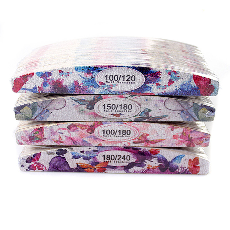 12 τεμ./Παρτίδα Γκρι λίμες νυχιών Ξύλινο επαγγελματικό λίμα σε στυλ φεγγαριού 100/120/150/180/240 Limas Εργαλεία μανικιούρ Σχέδιο πεταλούδας