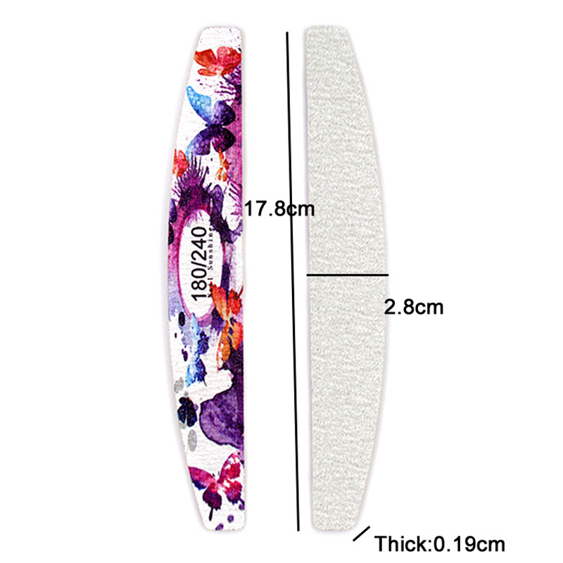 12 τεμ./Παρτίδα Γκρι λίμες νυχιών Ξύλινο επαγγελματικό λίμα σε στυλ φεγγαριού 100/120/150/180/240 Limas Εργαλεία μανικιούρ Σχέδιο πεταλούδας