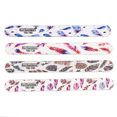 16 kom. Drvena turpija za nokte s otiskom perja 100/120/180/240 Profesionalni blok za poliranje Ravni jaki drveni pufer Alati za njegu manikure