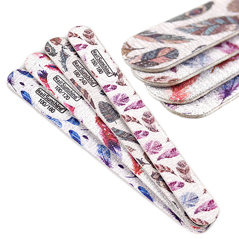 16 kom. Drvena turpija za nokte s otiskom perja 100/120/180/240 Profesionalni blok za poliranje Ravni jaki drveni pufer Alati za njegu manikure