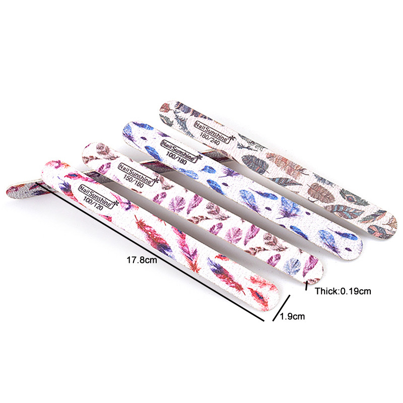 16 kom. Drvena turpija za nokte s otiskom perja 100/120/180/240 Profesionalni blok za poliranje Ravni jaki drveni pufer Alati za njegu manikure