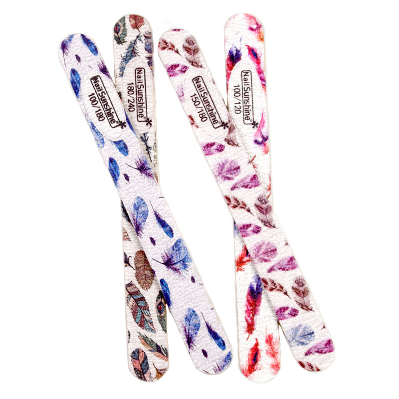 16 kom. Drvena turpija za nokte s otiskom perja 100/120/180/240 Profesionalni blok za poliranje Ravni jaki drveni pufer Alati za njegu manikure