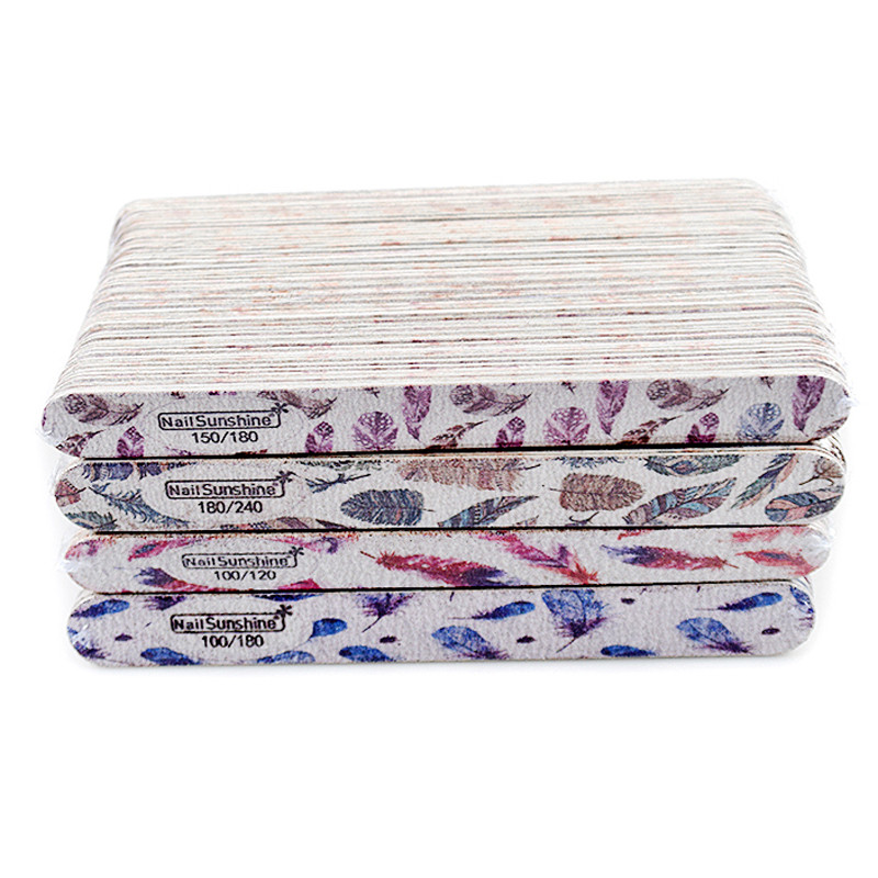 16 kom. Drvena turpija za nokte s otiskom perja 100/120/180/240 Profesionalni blok za poliranje Ravni jaki drveni pufer Alati za njegu manikure