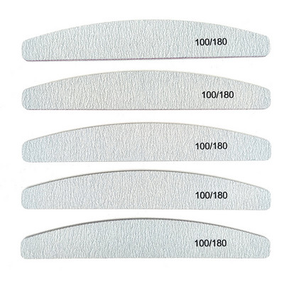 5 бр. Пила за нокти 100/180 Slim Emery Grey Nail Buffer Шлифовъчна шкурка Пили за нокти Маникюр Педикюр Half Moon Curved Nail Art Tool
