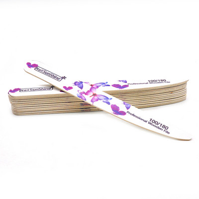 10 tk/partii puidust küüneviilid 100/120/150/180/240 liblikaga trükitud tugev liivapaber valge puitviilid puhver UV-geelpoleerija tööriistad