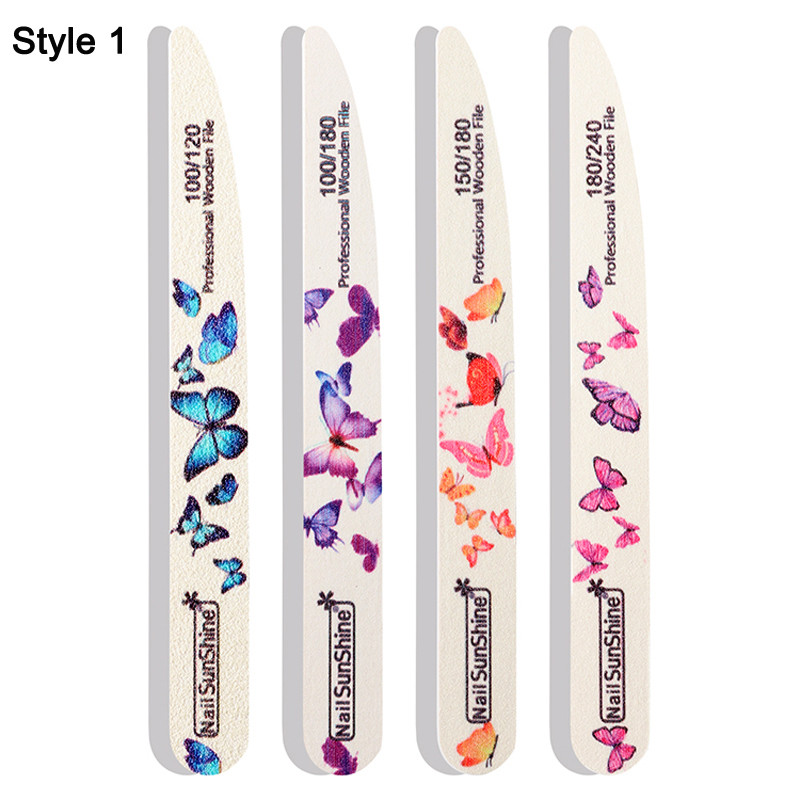 10 tk/partii puidust küüneviilid 100/120/150/180/240 liblikaga trükitud tugev liivapaber valge puitviilid puhver UV-geelpoleerija tööriistad