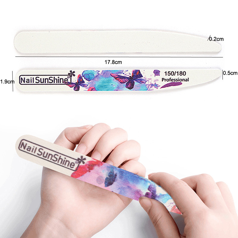 10 tk/partii puidust küüneviilid 100/120/150/180/240 liblikaga trükitud tugev liivapaber valge puitviilid puhver UV-geelpoleerija tööriistad