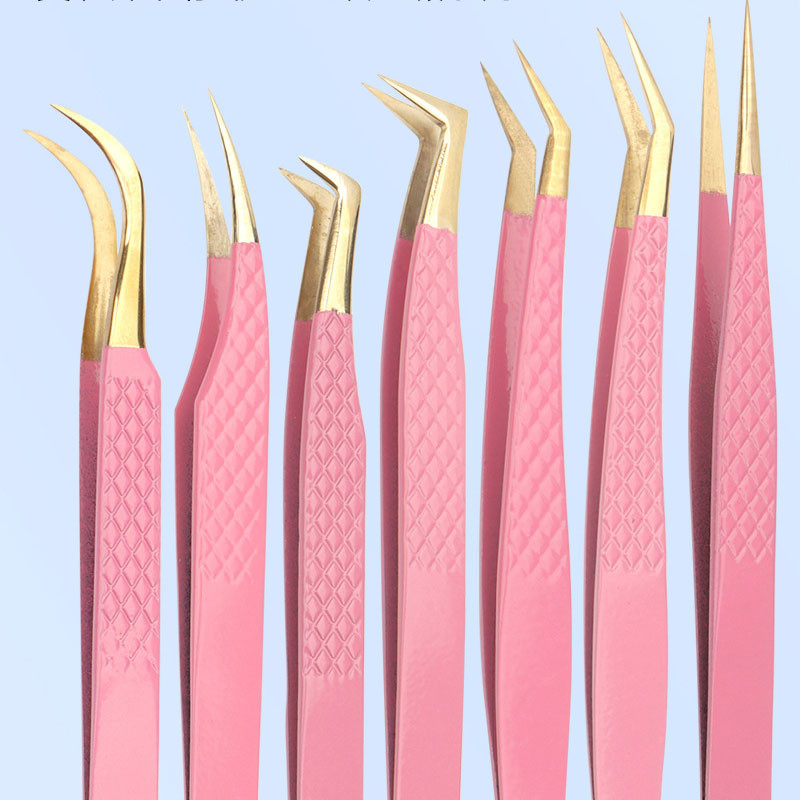 1 tk ripsmepikenduspintsetid, roosad roostevabast terasest ülikõvad kiudotstega pintsetid ülitäpsed antistaatilised pintsetid