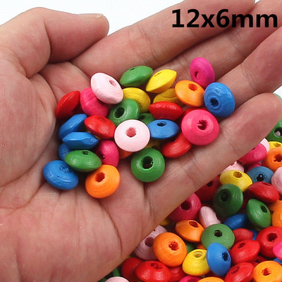 100 τμχ 10 12mm Μικτό Χρώμα Ξύλινες Χάντρες Στρογγυλές Φακές Χαλαρές Χάντρες για Κοσμήματα Κατασκευή DIY Αξεσουάρ κολιέ βραχιόλι