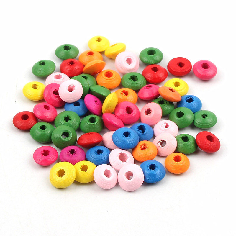 100 τμχ 10 12mm Μικτό Χρώμα Ξύλινες Χάντρες Στρογγυλές Φακές Χαλαρές Χάντρες για Κοσμήματα Κατασκευή DIY Αξεσουάρ κολιέ βραχιόλι