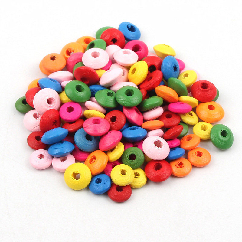 100 τμχ 10 12mm Μικτό Χρώμα Ξύλινες Χάντρες Στρογγυλές Φακές Χαλαρές Χάντρες για Κοσμήματα Κατασκευή DIY Αξεσουάρ κολιέ βραχιόλι