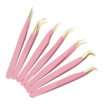1 бр. розови свръхтвърди пинсети за мигли от неръждаема стомана, антистатични, немагнитни, професионални пинцети, 3D мигли, пинсети за грим, инструменти