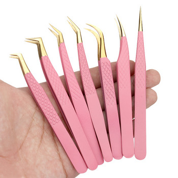 1 бр. розови свръхтвърди пинсети за мигли от неръждаема стомана, антистатични, немагнитни, професионални пинцети, 3D мигли, пинсети за грим, инструменти