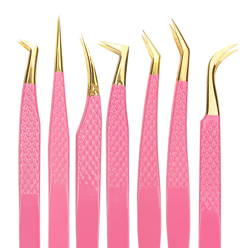 1 tk Roosad Superkõvad roostevabast terasest ripsmepintsetid Antistaatilised Mittemagnetilised Professionaalsed Pincet 3D Ripsmemeigipintsetid