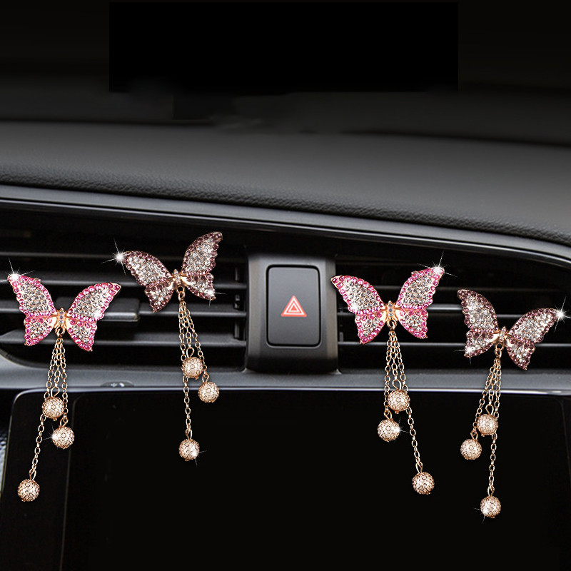 Κλιπ αεραγωγού αυτοκινήτου Αποσμητικό αέρα Kawaii Anime Διακόσμηση αυτοκινήτου Έξοδος αέρα Bling Diamond Butterfly Pink Αξεσουάρ αυτοκινήτου Εσωτερικό Γυναίκα
