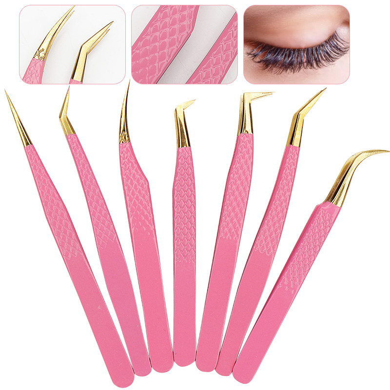 1db szempilla csipesz szempillahosszabbító kellékek rózsaszín rozsdamentes acél szemöldökcsipesz nagy pontosságú csipesz smink eszköz tartozékok