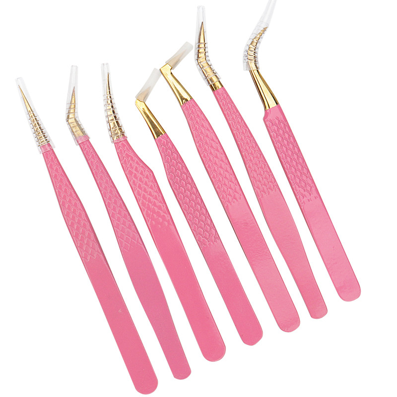 1db szempilla csipesz szempillahosszabbító kellékek rózsaszín rozsdamentes acél szemöldökcsipesz nagy pontosságú csipesz smink eszköz tartozékok