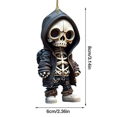 Creative Skeleton Automobilių pakabukas Helovino automobilių papuošimai Akrilo plokščio pakabuko apdaila Automatinis galinio vaizdo veidrodžio pakabuko priedas