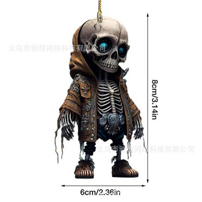 Creative Skeleton Automobilių pakabukas Helovino automobilių papuošimai Akrilo plokščio pakabuko apdaila Automatinis galinio vaizdo veidrodžio pakabuko priedas