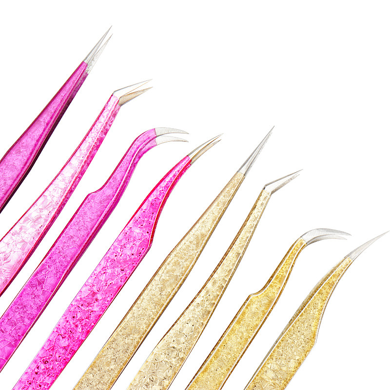 Pensetă pentru gene Floare de gheață Anti-statică din oțel inoxidabil Pensetă nemagnetică Altoire 3D Extensie artistică pentru gene Instrumente de machiaj