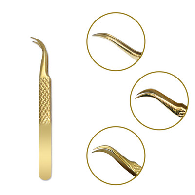 Τσιμπιδάκι βλεφαρίδων από ανοξείδωτο ατσάλι Professional για επέκταση βλεφαρίδων Χρυσό ντεκόρ Αντιστατικό τσιμπιδάκι φρυδιών Επέκταση βλεφαρίδων