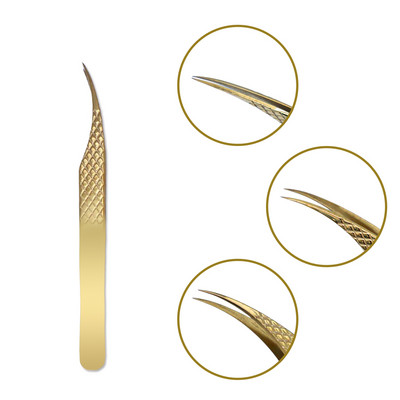 Τσιμπιδάκι βλεφαρίδων από ανοξείδωτο ατσάλι Professional για επέκταση βλεφαρίδων Χρυσό ντεκόρ Αντιστατικό τσιμπιδάκι φρυδιών Επέκταση βλεφαρίδων