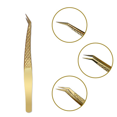 Τσιμπιδάκι βλεφαρίδων από ανοξείδωτο ατσάλι Professional για επέκταση βλεφαρίδων Χρυσό ντεκόρ Αντιστατικό τσιμπιδάκι φρυδιών Επέκταση βλεφαρίδων
