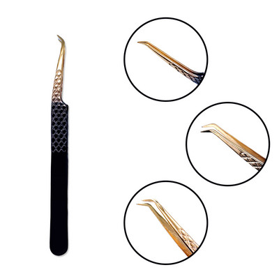 Τσιμπιδάκι βλεφαρίδων από ανοξείδωτο ατσάλι Professional για επέκταση βλεφαρίδων Χρυσό ντεκόρ Αντιστατικό τσιμπιδάκι φρυδιών Επέκταση βλεφαρίδων