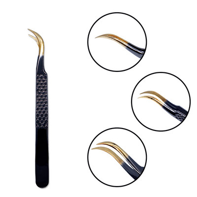 Τσιμπιδάκι βλεφαρίδων από ανοξείδωτο ατσάλι Professional για επέκταση βλεφαρίδων Χρυσό ντεκόρ Αντιστατικό τσιμπιδάκι φρυδιών Επέκταση βλεφαρίδων